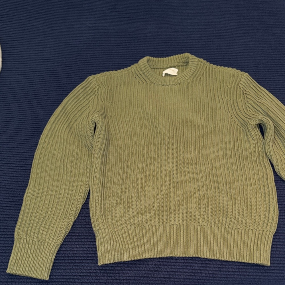 Aime Leon Dore Men's Olive Green Cable Wool + Cashmere Sweater